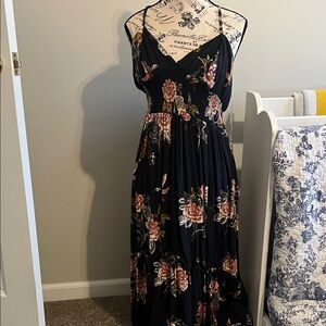 Angie Navy and Pink Floral Maxi Dress